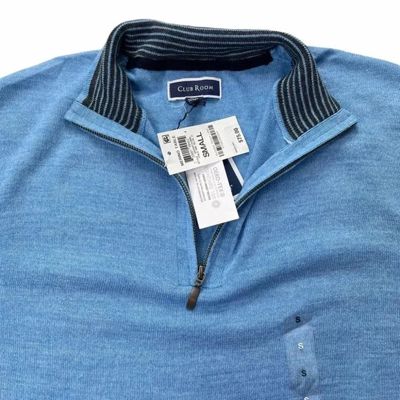 Club Room Blue Merino Wool Blend 1/4 Zip Mens Sweater - Picture 4 of 8